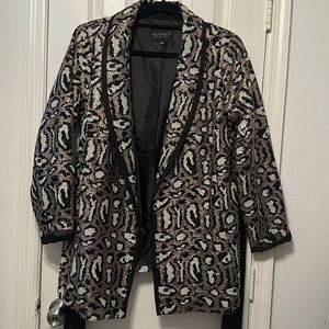 ELOQUII Silver/White/Black Leopard Print Sequin, Belted Blazer, Sz 14/16